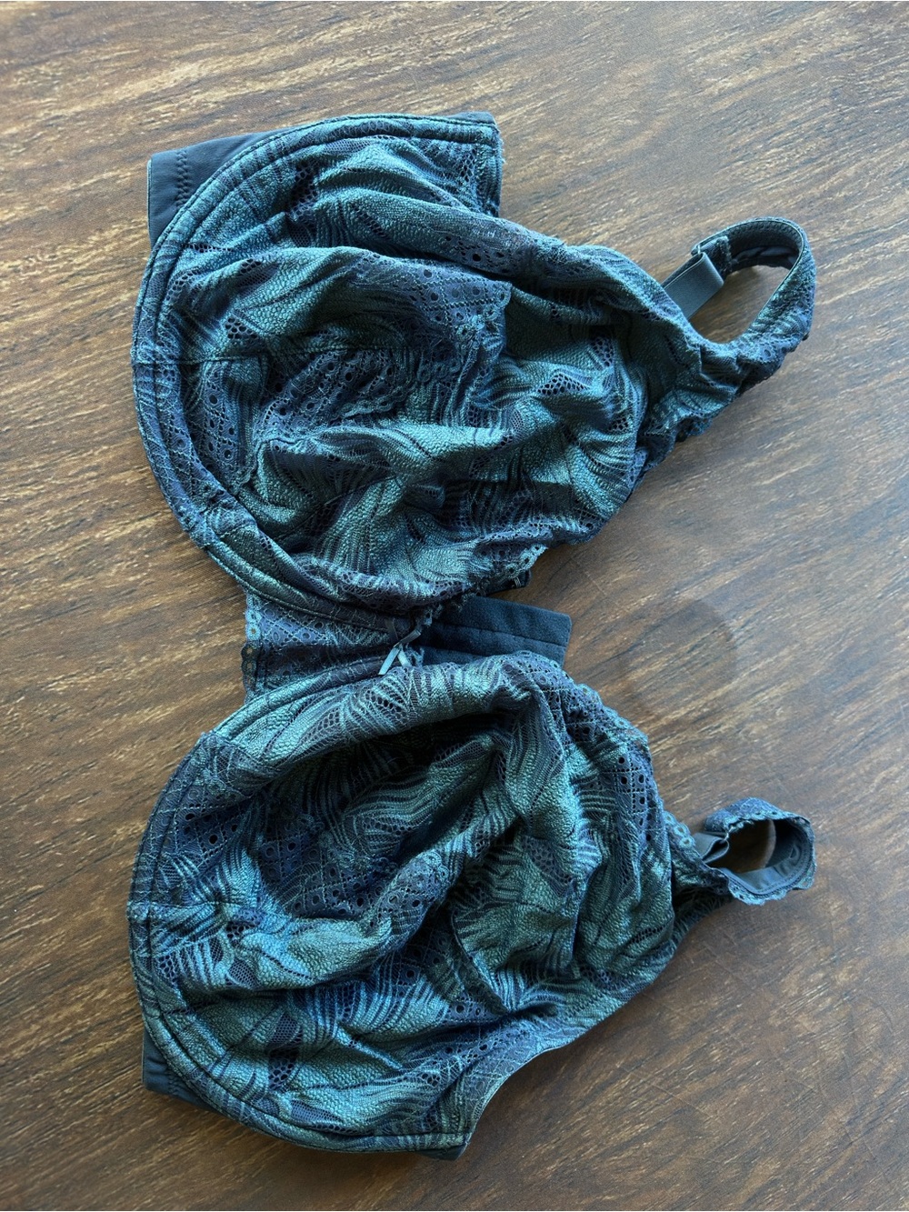 Cacique Teal and Black Lace Underwire Bra